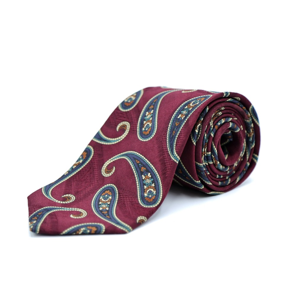 HART SCHAFFNER MARX Burgundy All Over Paisley Print‎ 100% Silk Tie Made in USA
